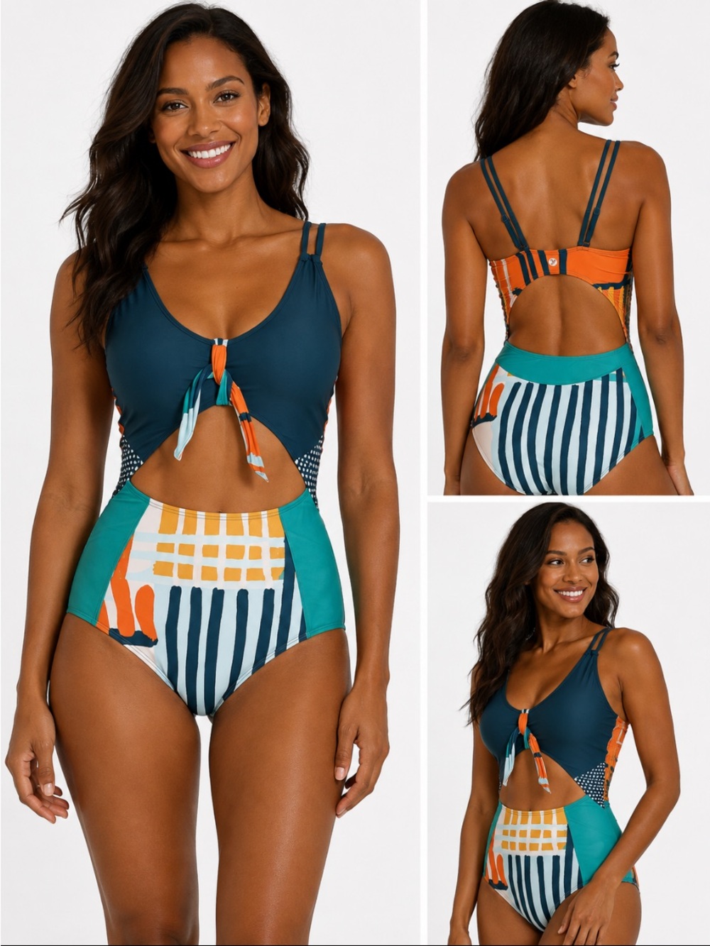 NEW ‘nani’ Teal & Multi Pattern Cutout One-Piece Swimsuit